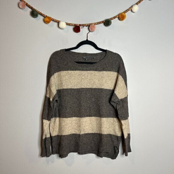 Vince wool and yak hair tan and brown striped sweater - Picture 1 of 5